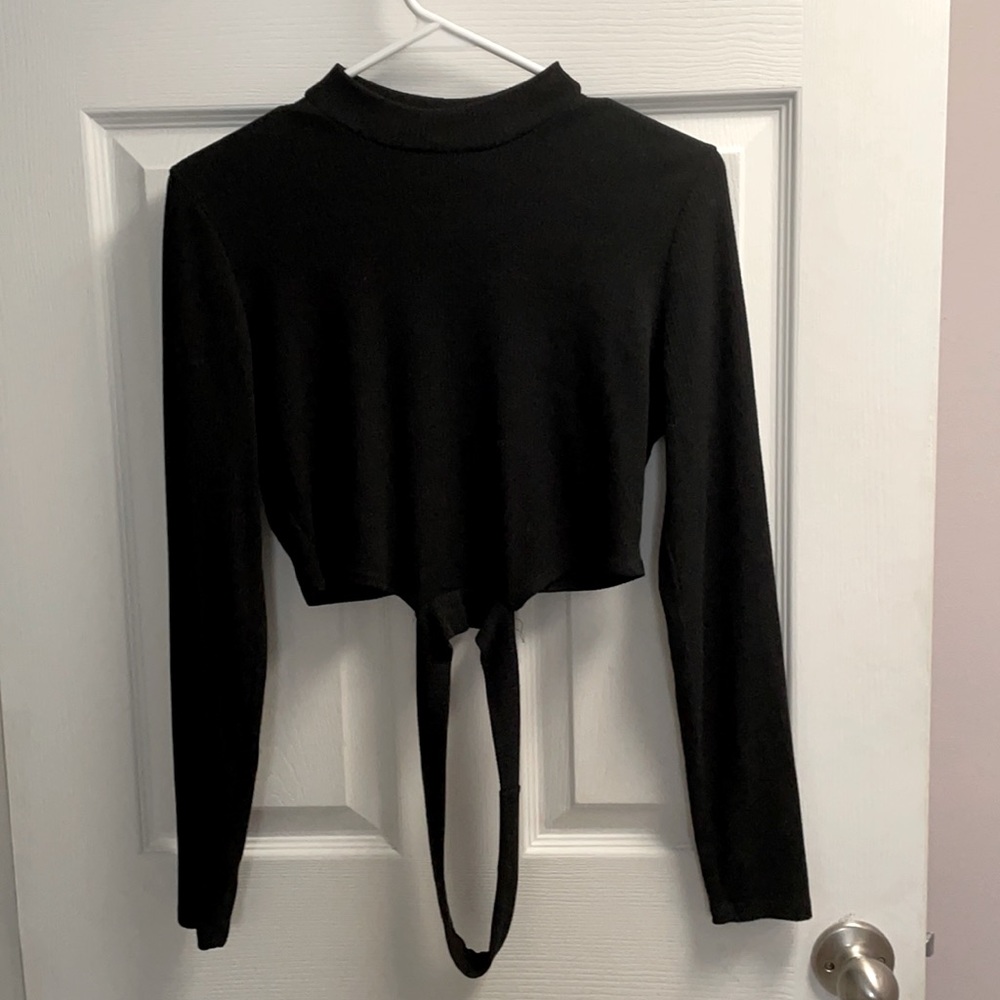 Mock Turtleneck Crop Top with Waist Band
